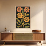 Abstract Geometric Flowers, Minimalist Botanical Floral Canvas Wall Art Print, Mid Century Modern Boho Decor, Neutral Subdued Flower Art