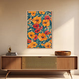 Orange and Red Flower Print, Canvas Print, Wood Frame Art, Large Wall Art, Abstract Botanical or Floral Wall Art, Custom Painting For Living Room