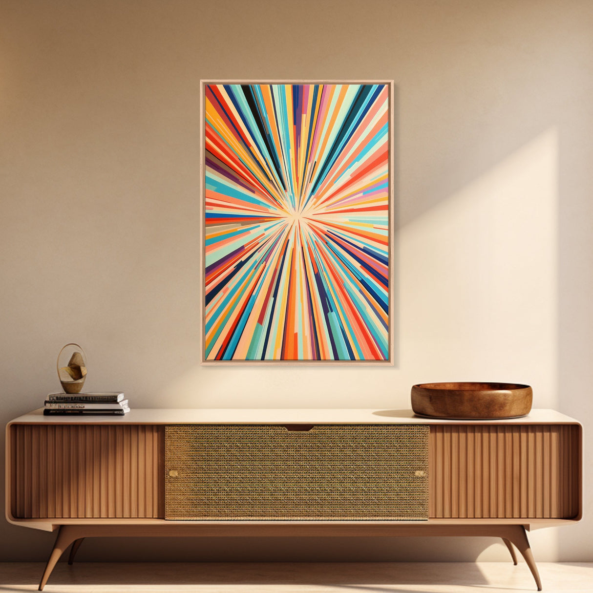 Mid Century Modern Art - Light Speed Tunnel - Vertical Tall Narrow Wall Art - Retro Loft Art - Large Wall Art Painting - Geometric Abstract MCM Art