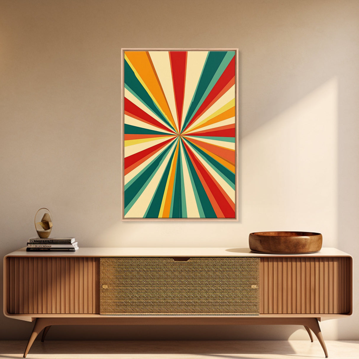 Mid-Century Abstract Art - Framed Canvas Print - Mid Century Modern Geometric Painting - Boho Style - Pastel Colors Wall Art