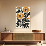 Midcentury Modern Boho Flowers Bouqet Wall Art Canvas Print, MCM Wall Art, Retro Style Abstract Art, Orange Flowers on White Background