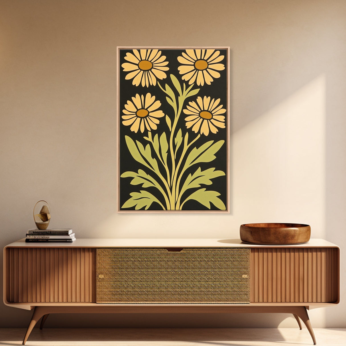 Mid-Century Modern Abstract Flowers, Framed Canvas Print, Style 2