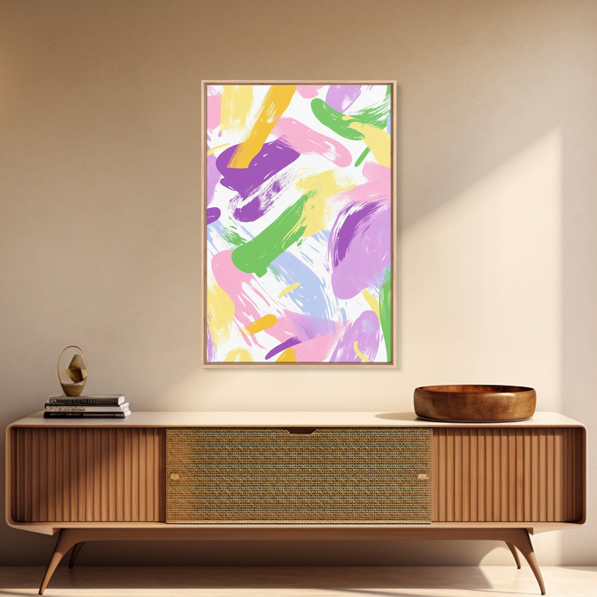 Pastel Brush Strokes Canvas Print, Wood Framed Abstract Wall Art, Dorm Room Decor for Girls