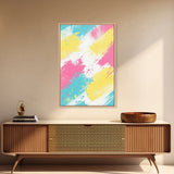 Brush Strokes On Canvas Print, Wood Framed Wall Art, Preppy Dorm Room Decor, Pink Turquoise and Yellow on White Background Wall Art