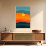MCM - Mid Century Modern Framed Canvas Print of a Sunset, Gradient Painting Print, Vintage Landscape Art