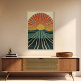 Minimalist Sunset or Sunrise Wall Art Canvas Print, Art Deco Boho Wall Decor, Modern Art, Sun Burst Wall Art