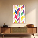 Mid-Century Modern Chevrons Framed Canvas Print Pastel Colors Modern Art Watercolor Painting Print Minimalist Art