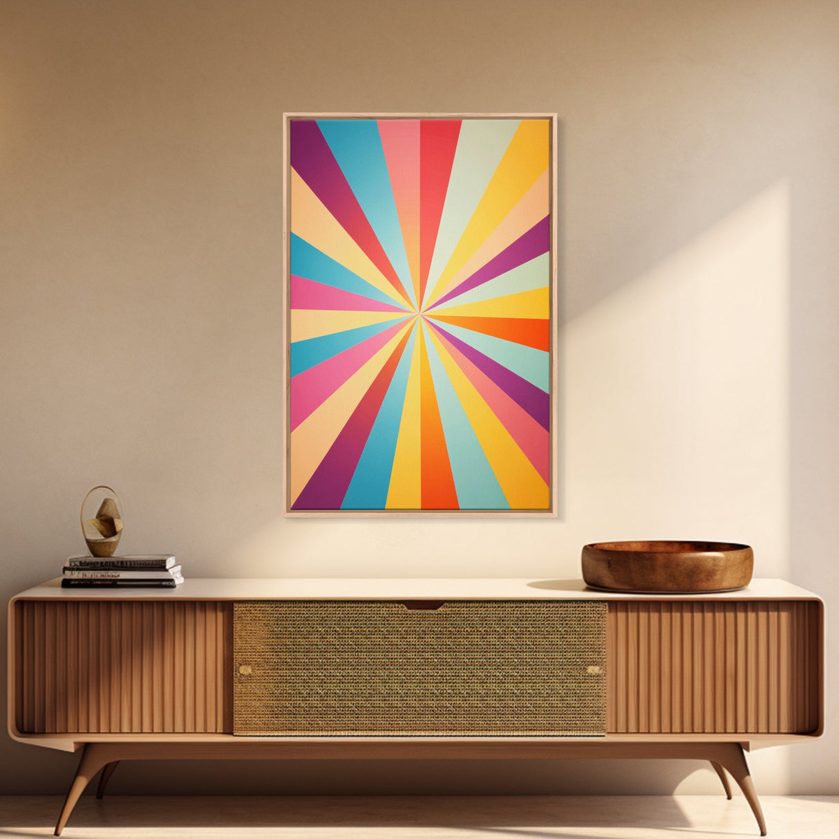 Quill Grey, Saffro Yellow, Rouge and Turquoise Mid Century Modern Wall Art, Star Burst Light Speed Tunnel, Boho Abstract Home Decor