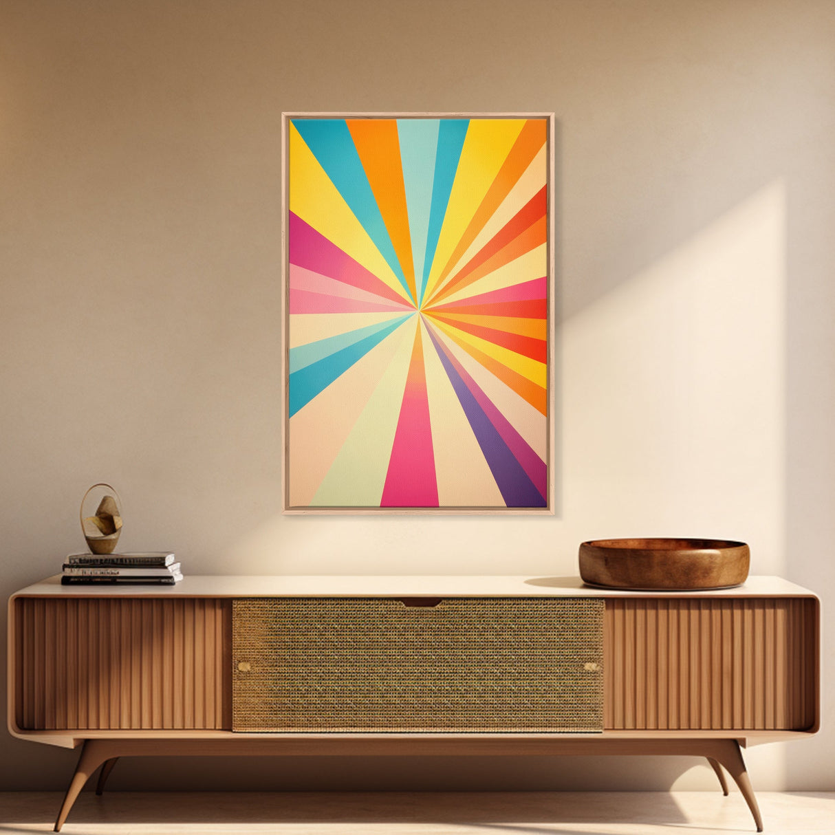 Raspberry Pink, Mikado Yellow, Cerulean and Orange Peel Wall Art, Boho Mid Century Modern Home Decor, Minimalist Canvas Print