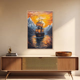 Pirate Ship Sails At Sunset, Nautical Wall Art, Fantasy Decor, Pirate Themed Art, Oil Painting, Fantasy Wall Art, Fantasy Decor