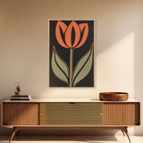 Framed Canvas Wall Art, Dark Botanical Black Background Orange Flower Modern Boho Wall Art Living Room Decor Above Sofa