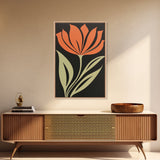 Wood Framed Canvas Print, Orange Wild Flower Botanical Print, Mid Century Modern Home Decor, Modern Farmhouse, Subdued Art