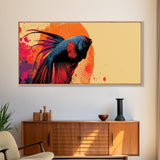 Retro 80s Style Painting of a Betta Fish, Framed Canvas Print, Home Decor Gift Artwork, Fish Painting, Fish Art