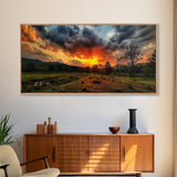 Sunset Over Texas Framed Canvas Print, Photography Style Wall Art, Beautiful Landscape Art
