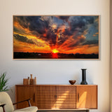 Small Town Life, Framed Canvas Print, Sunset Over A Small Town, Rustic Farmhouse Decor, Photography Style Wall Art