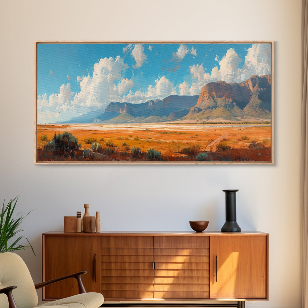 Panoramic Landscape Print Of an Arizona Desert Landscape, Framed Canvas, Rustic Farmhouse Decor, Nature Print, Minimalist Landscape Painting
