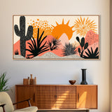 Abstract Southwest Style Wall Art Framed Canvas Print, Cactus and Desert Sunset