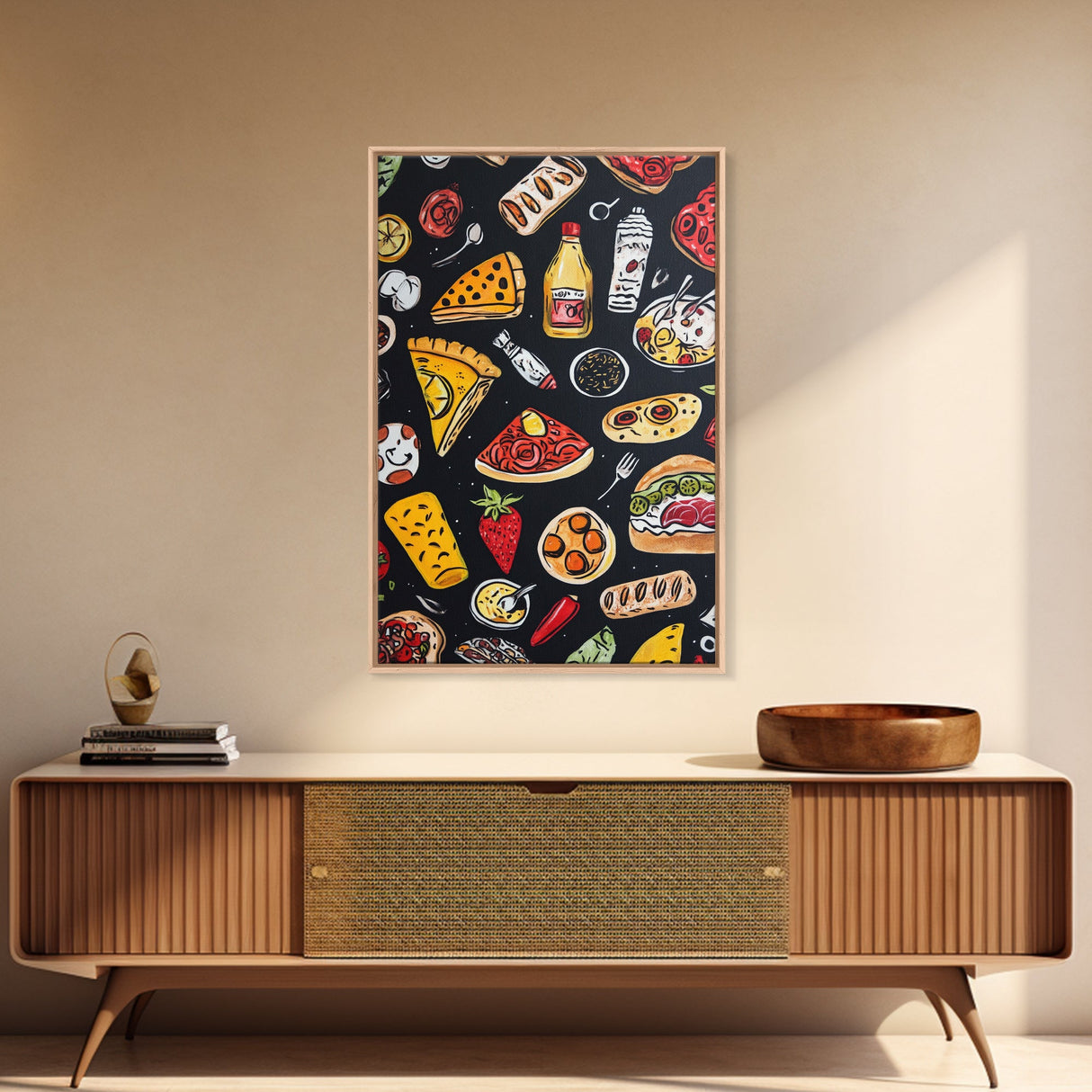 Cute Funky Kitchen Art, Kawaii Wall Art, Kawaii Decor, Restaurant Decor, Kitchen Painting, Dining Room Wall Art, Pizza, Hot Dogs Etc
