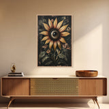 Cyclops Sunflower Framed Canvas Print - Spooky Home Decor - Halloween Wall Art - Dark Academia Macabre Wall Art Goth Botanical Art