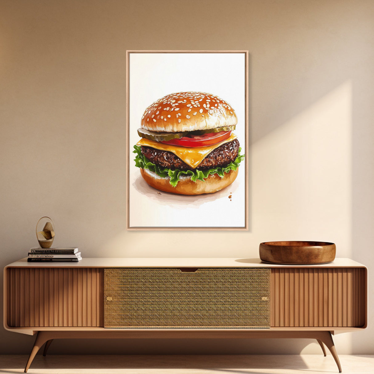That's a Big Burger, Framed Canvas Print, Wall Art For Kitchen or Dining Room