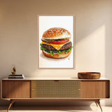 That's a Big Burger, Framed Canvas Print, Wall Art For Kitchen or Dining Room