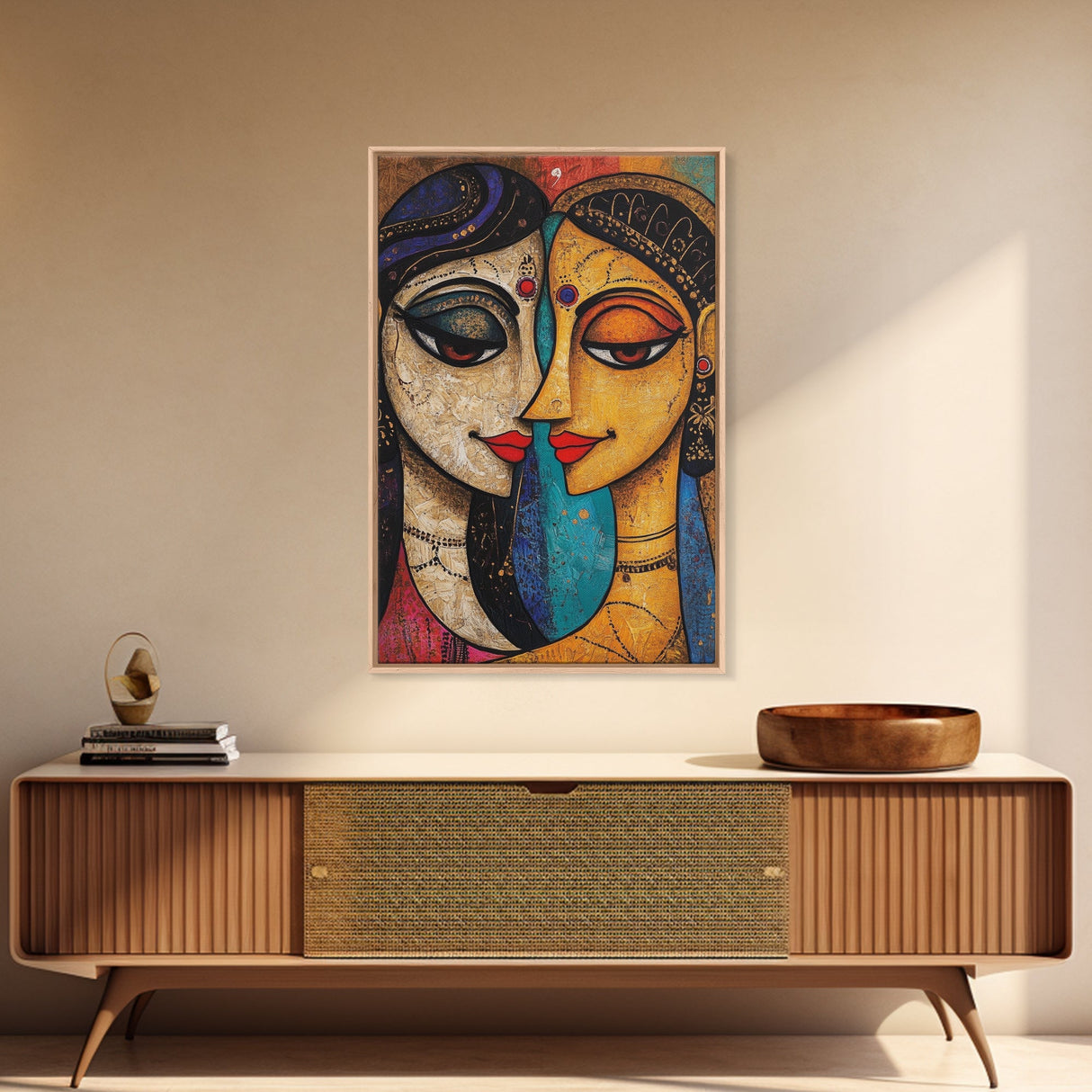 Abstract Madhubani Style Wall Art, Framed Canvas Print, Madhubani Painting, Madhubani Art