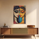 Abstract Madhubani Style Wall Art, Framed Canvas Print, Madhubani Painting, Madhubani Art