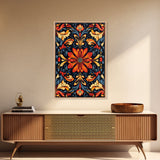 Botanical Floral Tile Pattern Framed Canvas Print, Southwestern Decor, Modern Farmhouse, Pueblo Style Art, Mexicano Chicano Art
