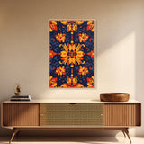 Botanical Pattern Wall Art Framed Canvas Print, Wood Framed Art, Mexicano Art, Mexican Tile Print Wall Art, Chicano Farmhouse Art