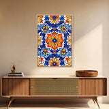 Textile Pattern Wall Art Framed Canvas Print, Home Decor, Mexican Tile Print, Mexicano Pueblo Wall Art