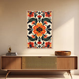 Floral Pattern Canvas Print, Mid-Century Modern Style Abstract Art, Botanical Print, Modern Flower Art Print
