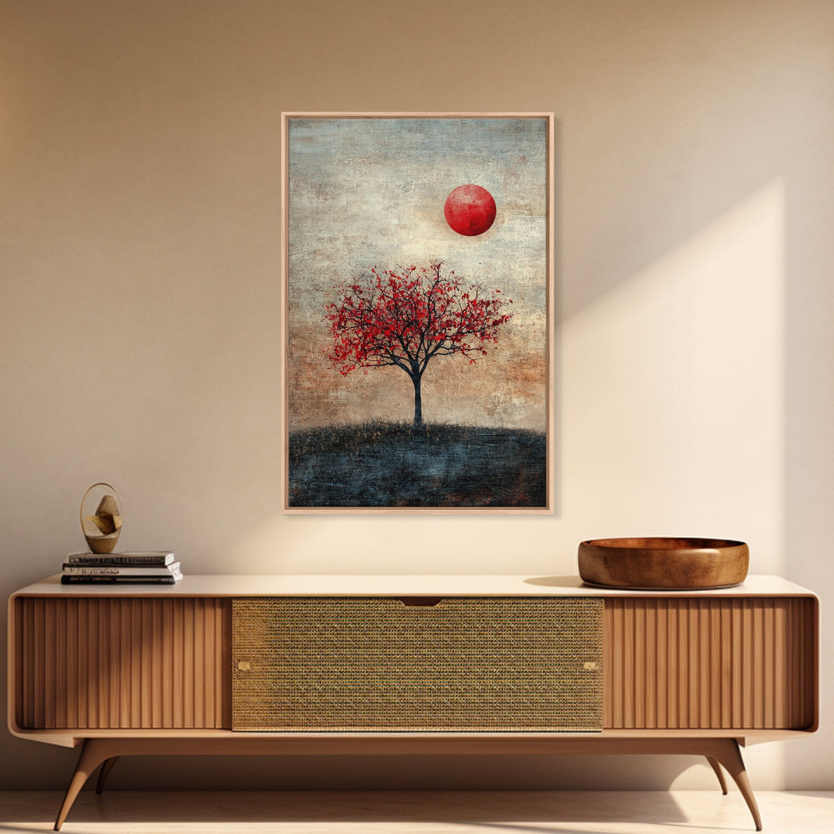 Wabi Sabi Wall Art Framed Canvas Print, Japanese Maple Tree Painting Print, Wabi Sabi Art, Japanese Inspired Wood Block Print Art