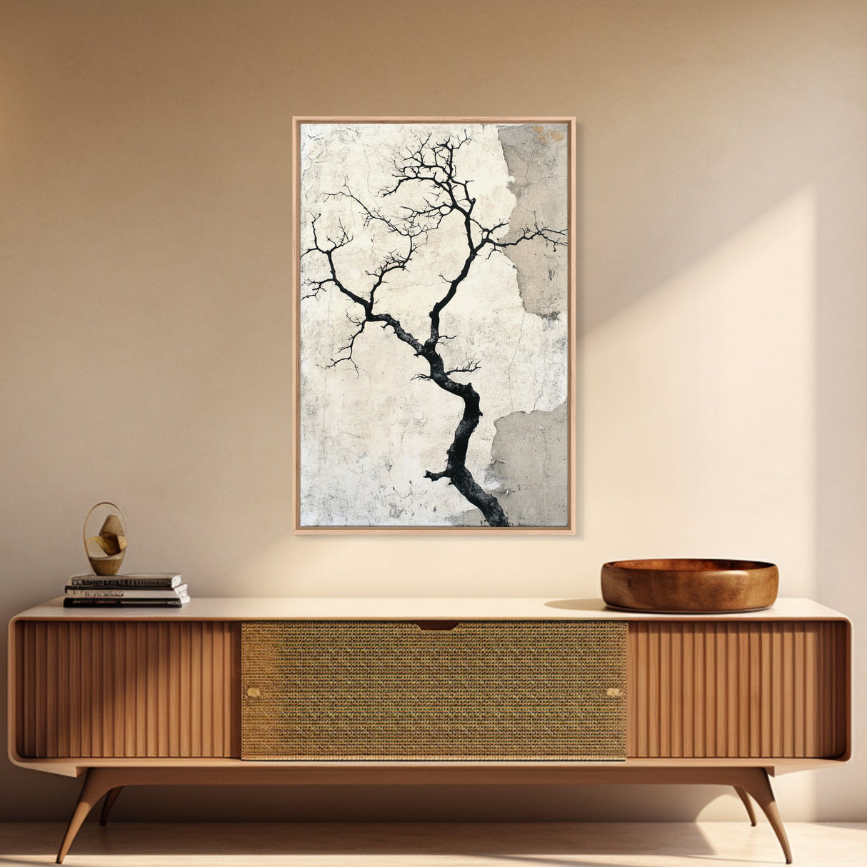 Double Exposure Wall Art - Tree or Cracks - Optical Illusion Wall Art Framed Canvas Print - Wabi Sabi Minimalist Home Decor Art