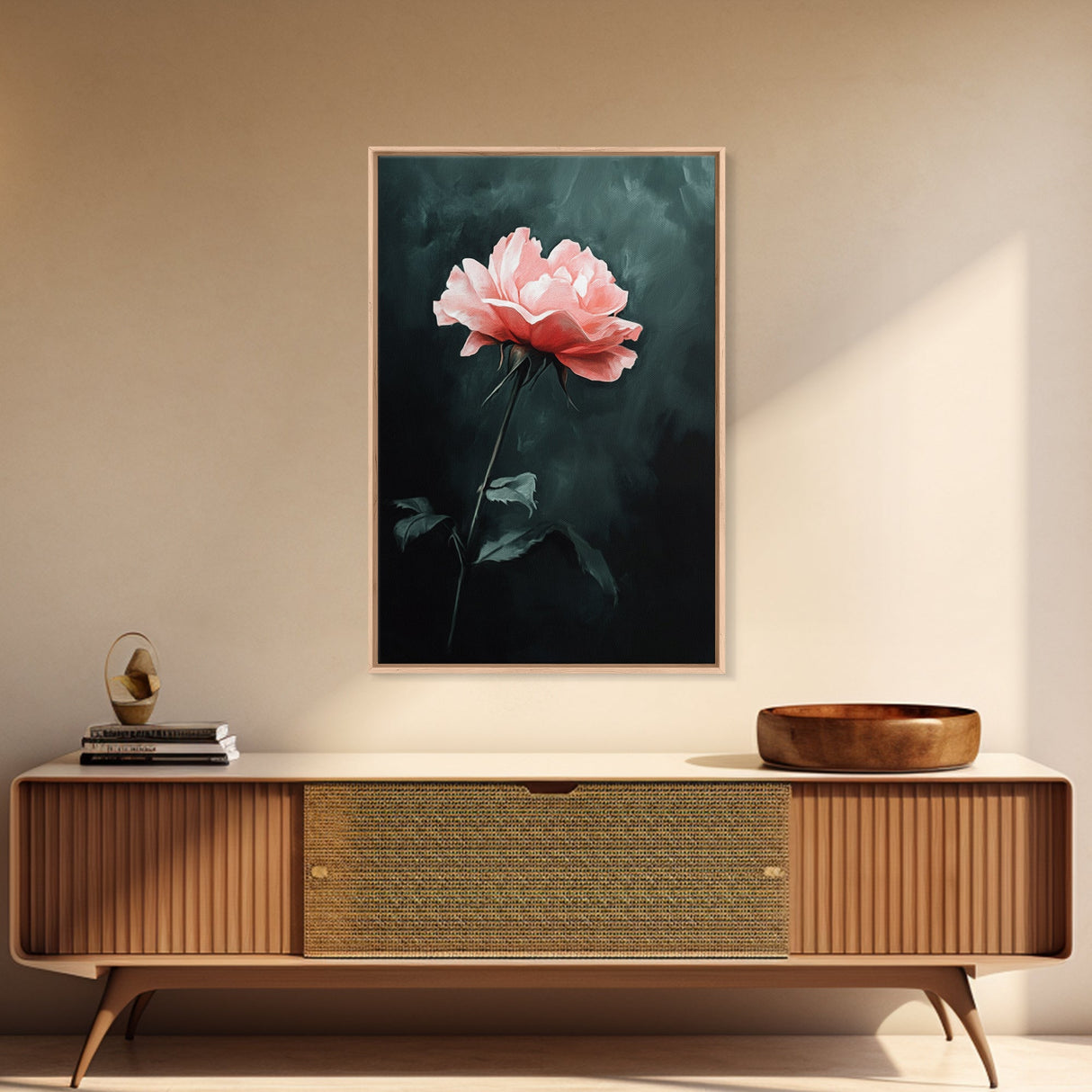 Oil Painting Print of a Pink Rose, Framed Canvas Print, French Country Decor, Modern Farmhouse, Rustic Farmhouse, Rose Painting, Rose Art