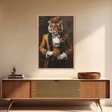 The Dapper Tiger Gentleman Portrait Framed Canvas Print, Whimsical Home Decor, Eclectic Decor, Kitsch Wall Art, Preppy Wall Art, Glam Decor