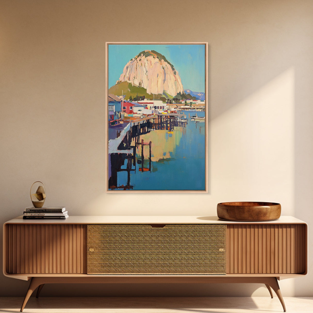 Morro Bay, Framed Canvas Print, Painting Morro Bay California, California Home Decor, Painting of Morro Bay Wall Art Canvas Print