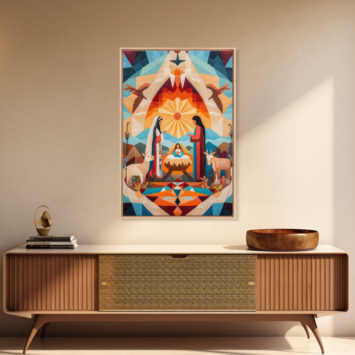Art Deco Abstract Nativity Painting Print, Canvas Art, Rustic Christmas Wall Art, Christmas Decor, Christmas Painting, Xmas Decor