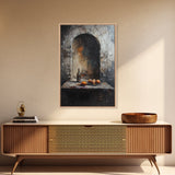 Medieval Kitchen Wall Art, Rustic Home Decor, Framed Canvas Print, Kitchen Home Decor, Dining Room Wall Art, Wine and Fruit Still Life Painting