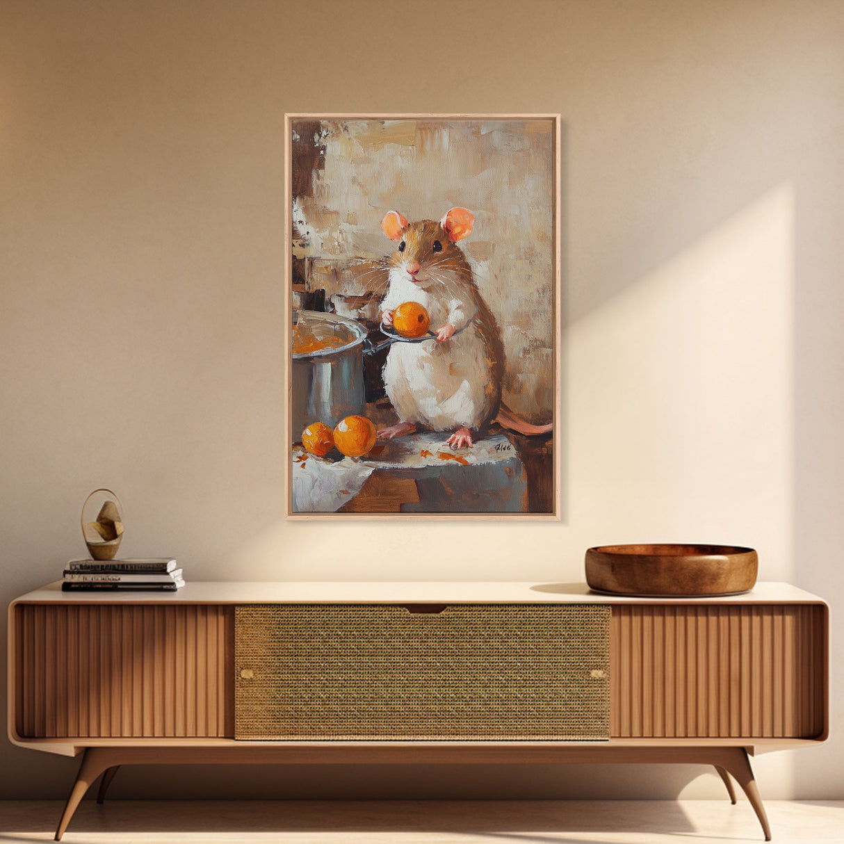 Rats with Jobs, Framed Canvas Print, Rat Painting, The Rat Chef, Cute Rat Home Decor, Rat Cooking Stew