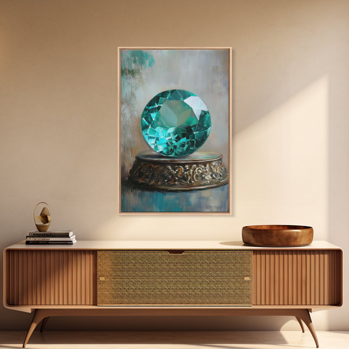Emerald Painting Print, Framed Canvas Print, Gemstones Wall Art, Precious Stone Painting, Green Gem, Ruby Painting, Antique Minerals Art