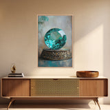 Emerald Painting Print, Framed Canvas Print, Gemstones Wall Art, Precious Stone Painting, Green Gem, Ruby Painting, Antique Minerals Art