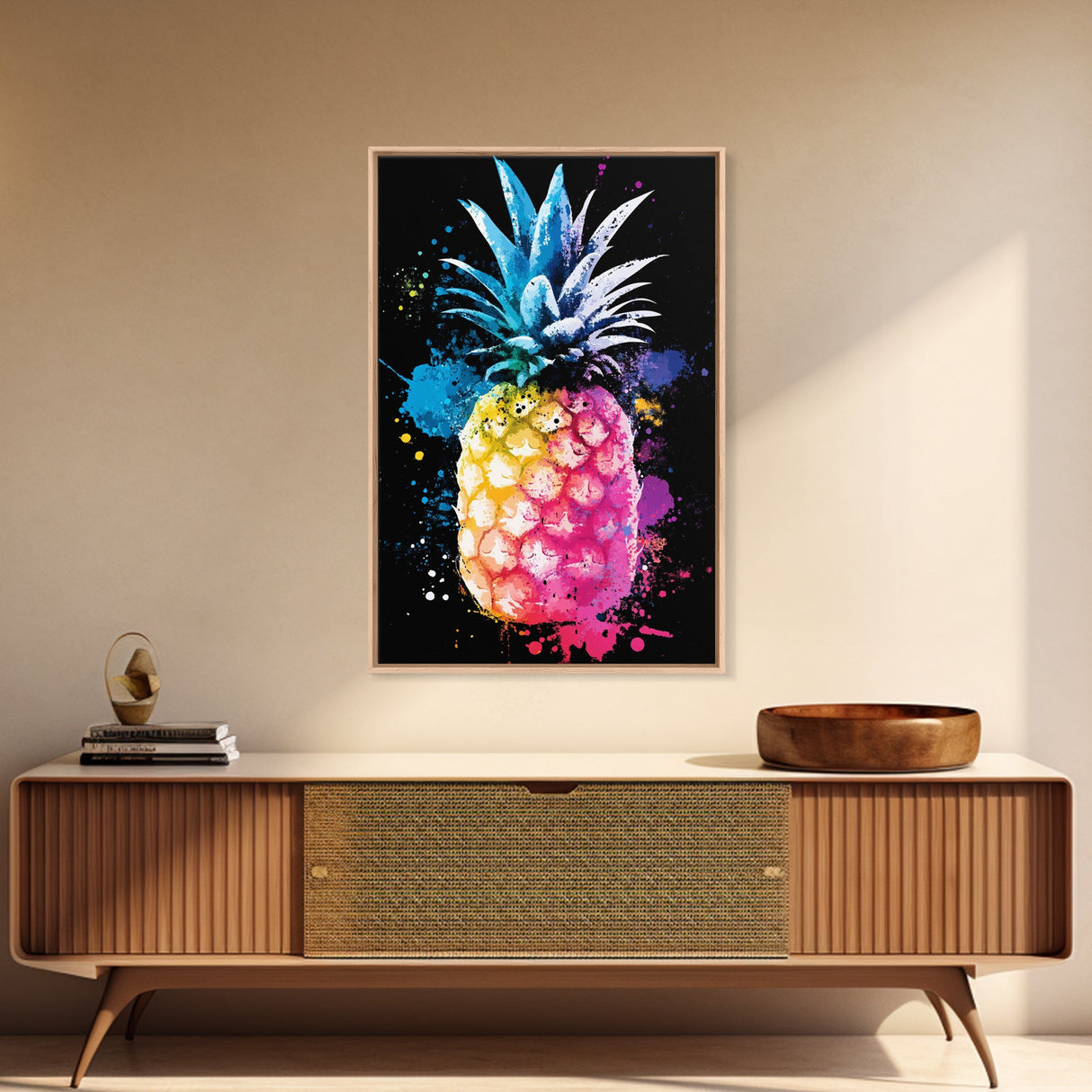 Retro Pineapple Painting Print, Framed Canvas Print, Kitchen or Dining Room Wall Art, Retro Home Decor, Pineapple Painting, Pineapple Art