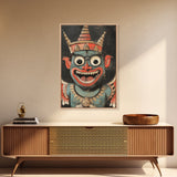 Creepy 19th Century Folk Art Framed Canvas Print, Spooky, Folk Art Painting, Russian Folk Art Home Decor
