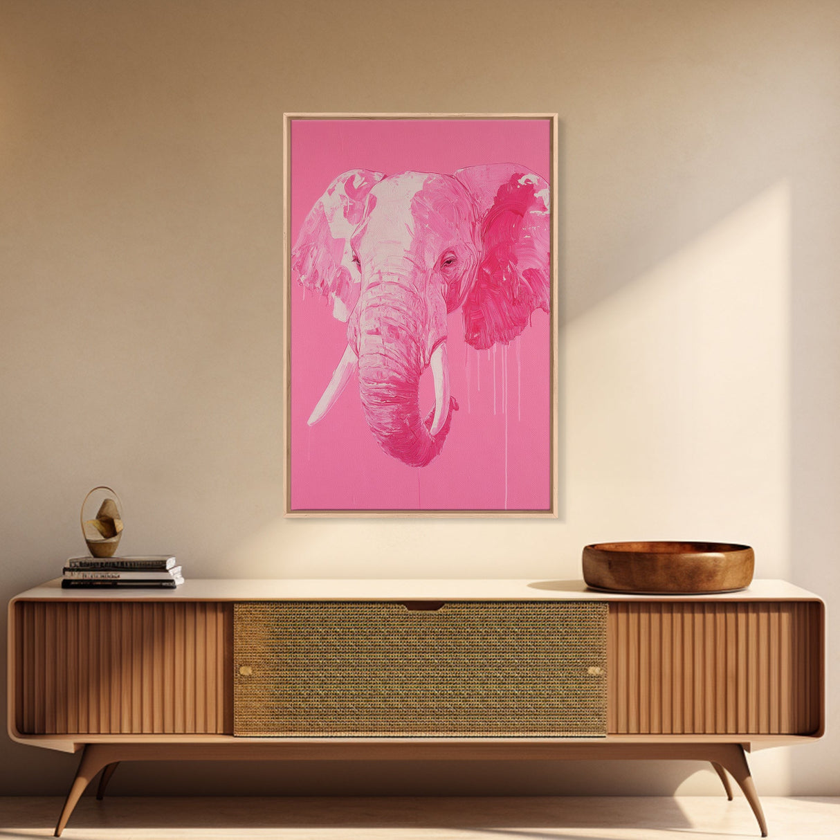 Preppy Elephant Painting Print, Trendy Wall Art, Animal Print, Framed Canvas Print, Wood Framed Art, Dorm Decor, Apartment Art