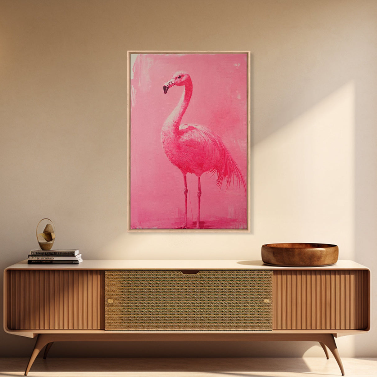 Preppy Pink Flamingo Painting Print, Trendy Wall Art, Animal Print, Framed Canvas Print, Wood Framed Art, Dorm Decor, Apartment Art