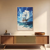 Schooner off the coast of Tripoli, Framed Canvas Print, nautical Decor, Victorian Pirate Art
