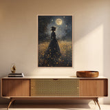 Witch Under a Full Moon Framed Canvas Print, Vintage Art Prints, Dark Academia, Witchy Gifts, Halloween Prints, Gothic Wall Art