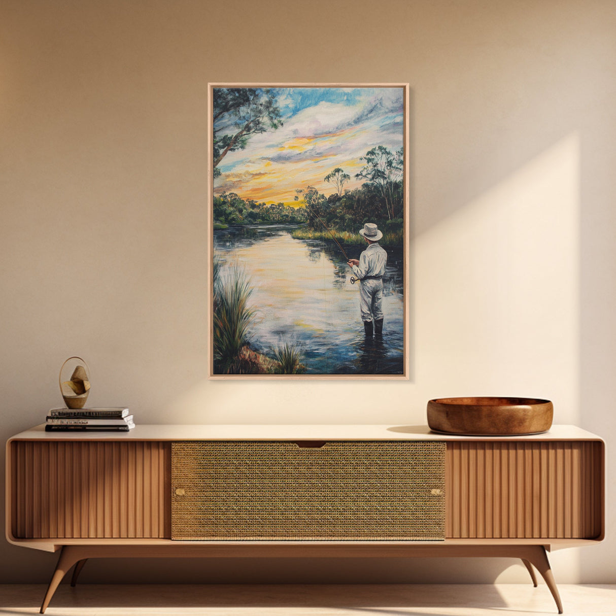 Fly Fishing Wall Art - Framed Canvas Print - Fly Fishing Painting, Fly Fishing Art, Gift Idea for Fisher, Fishing Gift Idea