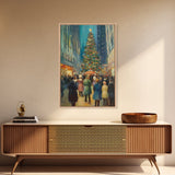Christmas in Town Sqaure Framed Canvas Print, Retro Christmas Village Wall Art, Christmas Decor, Christmas Wall Art, Farmhouse Christmas