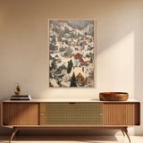 Christmas Village Covered in Snow, Framed Canvas Print, Christmas Oil painting print, Vintage Christmas Art Print, Christmas Wall Art